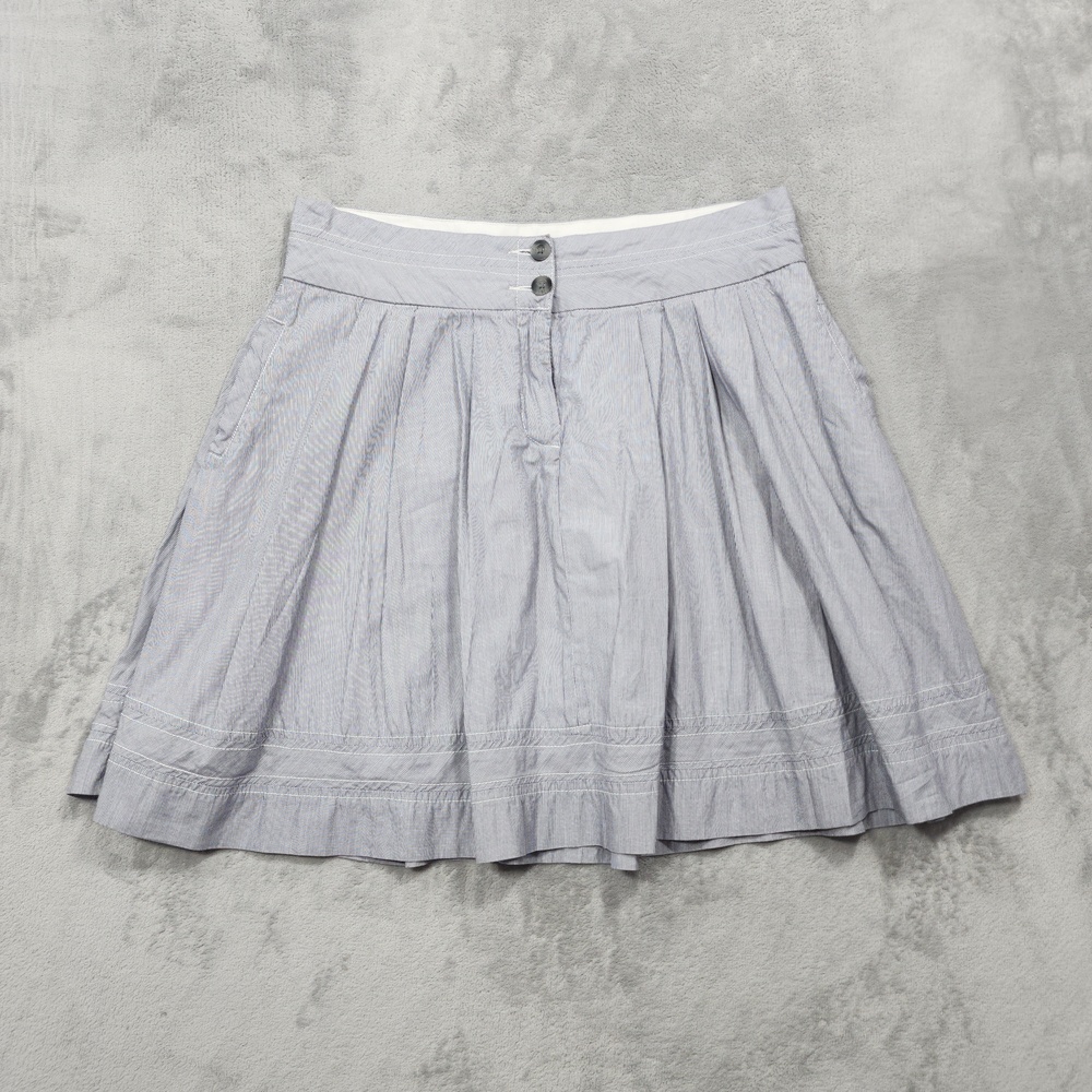 Old Navy Skirt Womens 8 Blue Striped Pleated A-Line Cotton Twill Casual Y2K